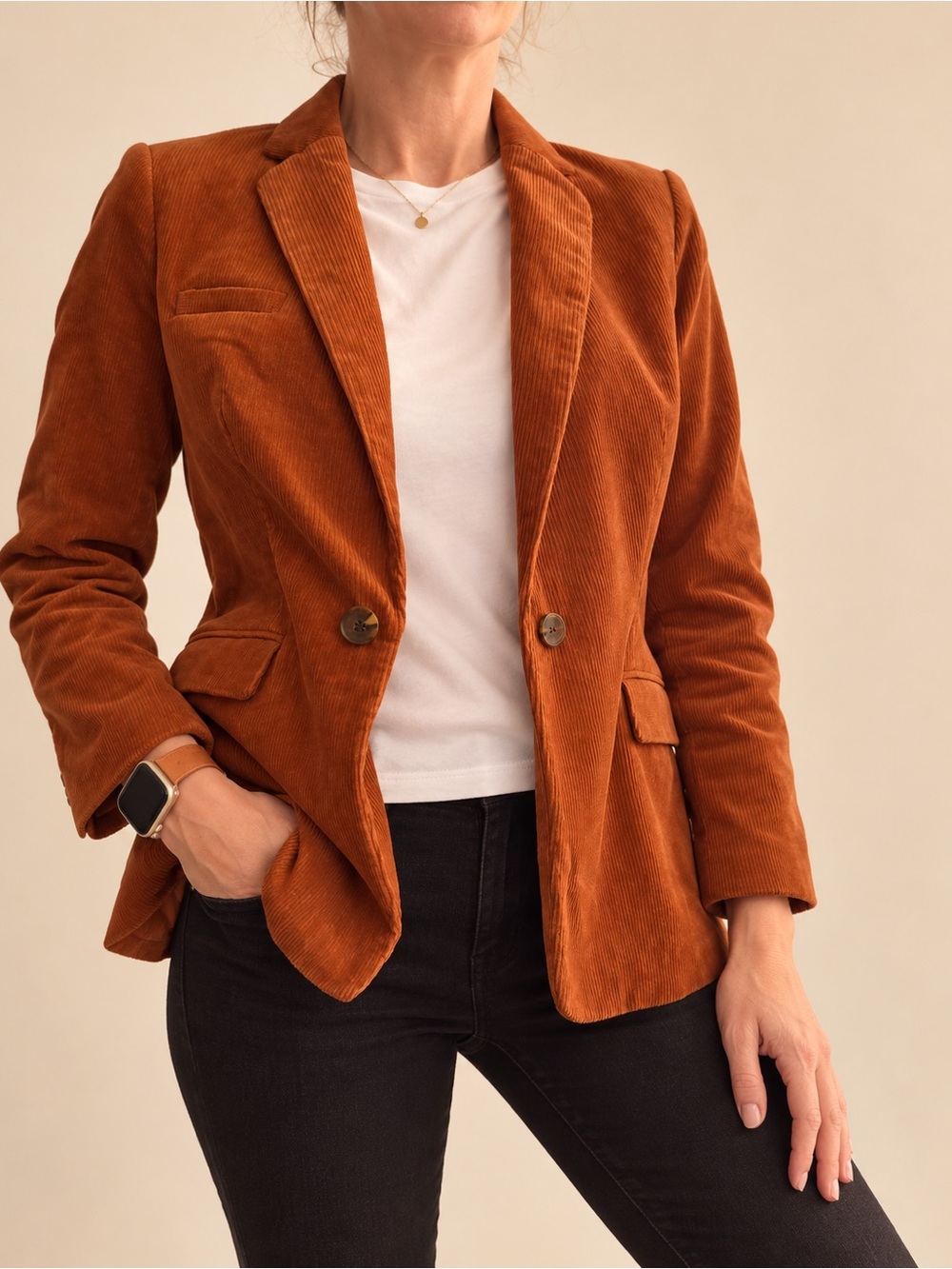 Vintage Talbots Camel Orange Corduroy One-Button Blazer 10P